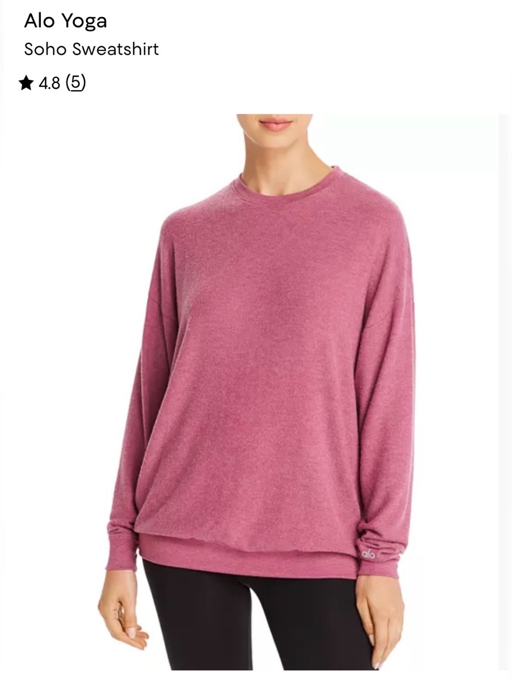 Alo Yoga oversized Soho Sweatshirt in Rose Medium